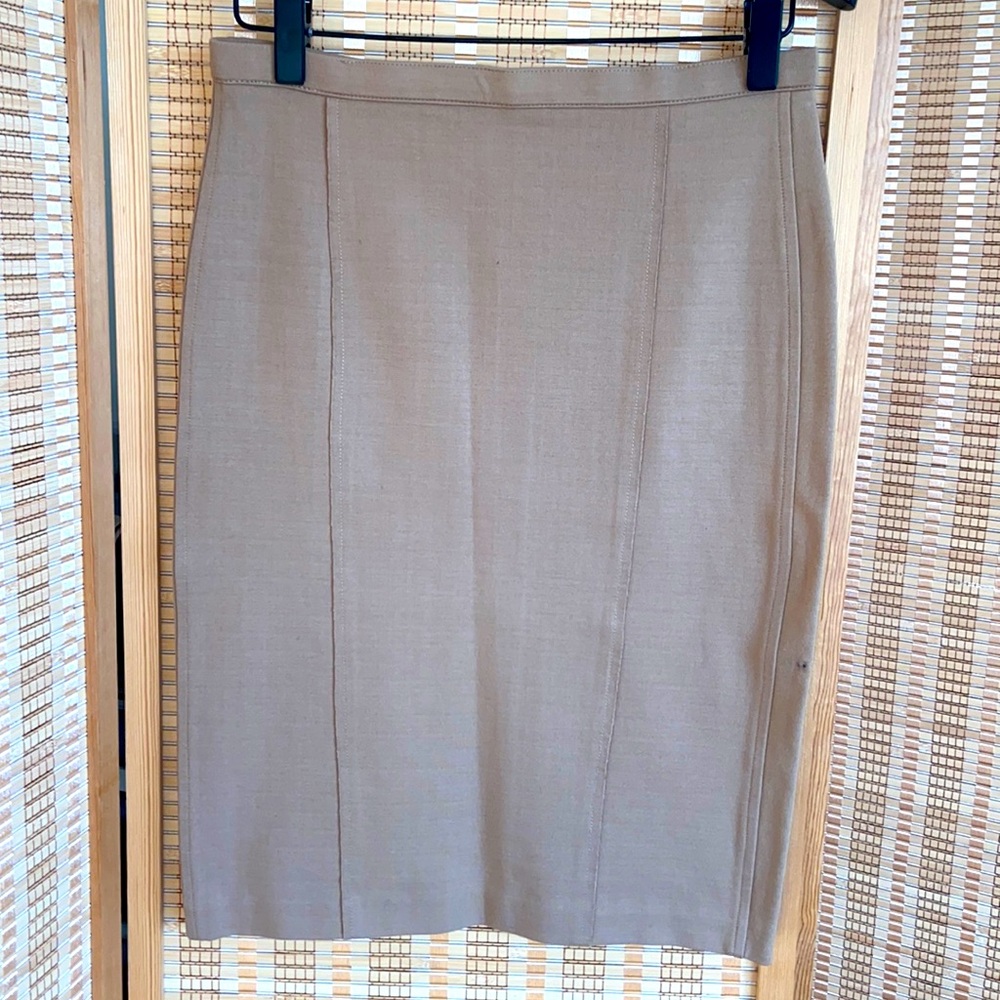 ZARA high waist pencil skirt panel canvas camel coffee mocha S stretch cotton - Picture 1 of 4